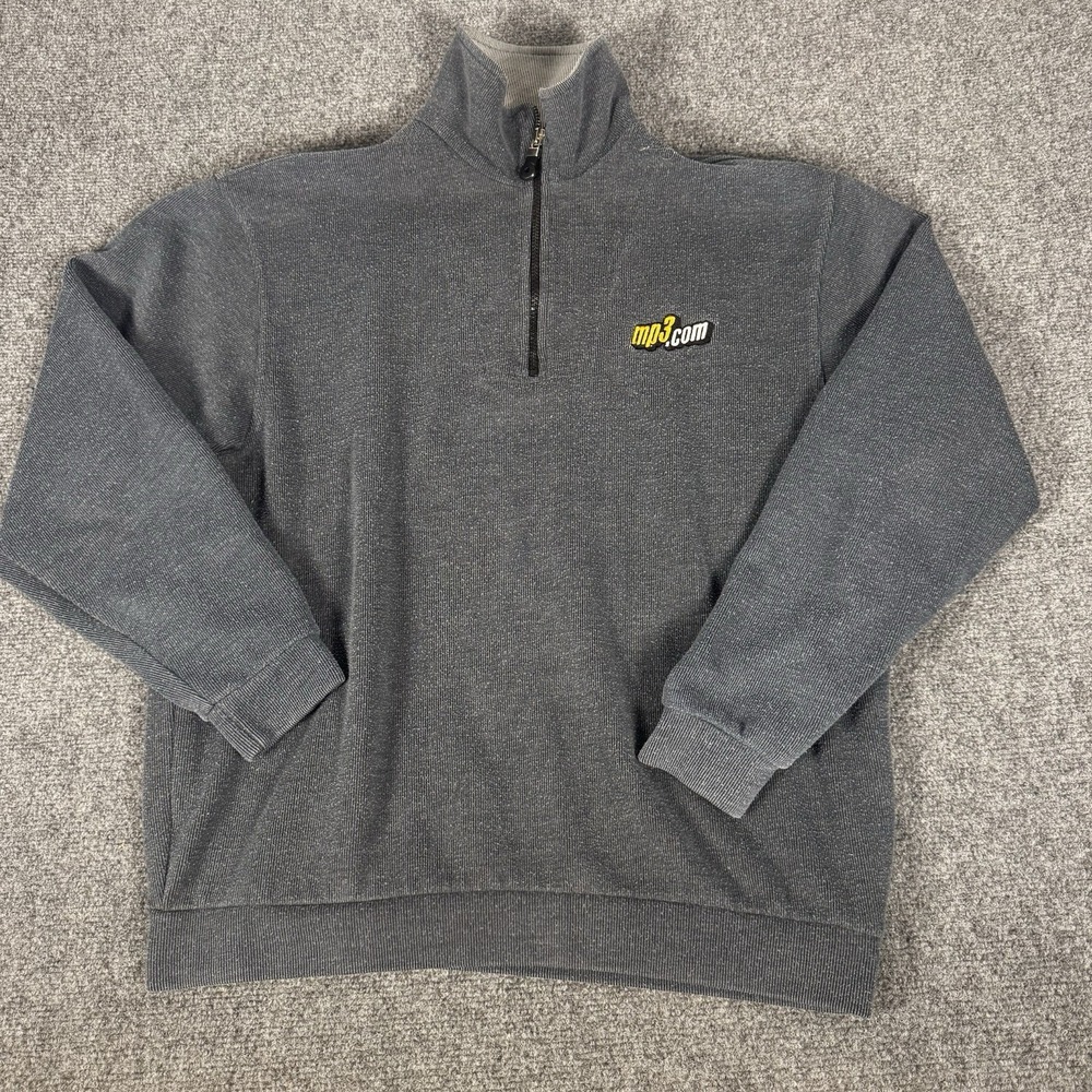 Vtg MP3.com Promo Quarter Zip Sweatshirt Charcoal Gray Mens Pullover Tech Y2K L